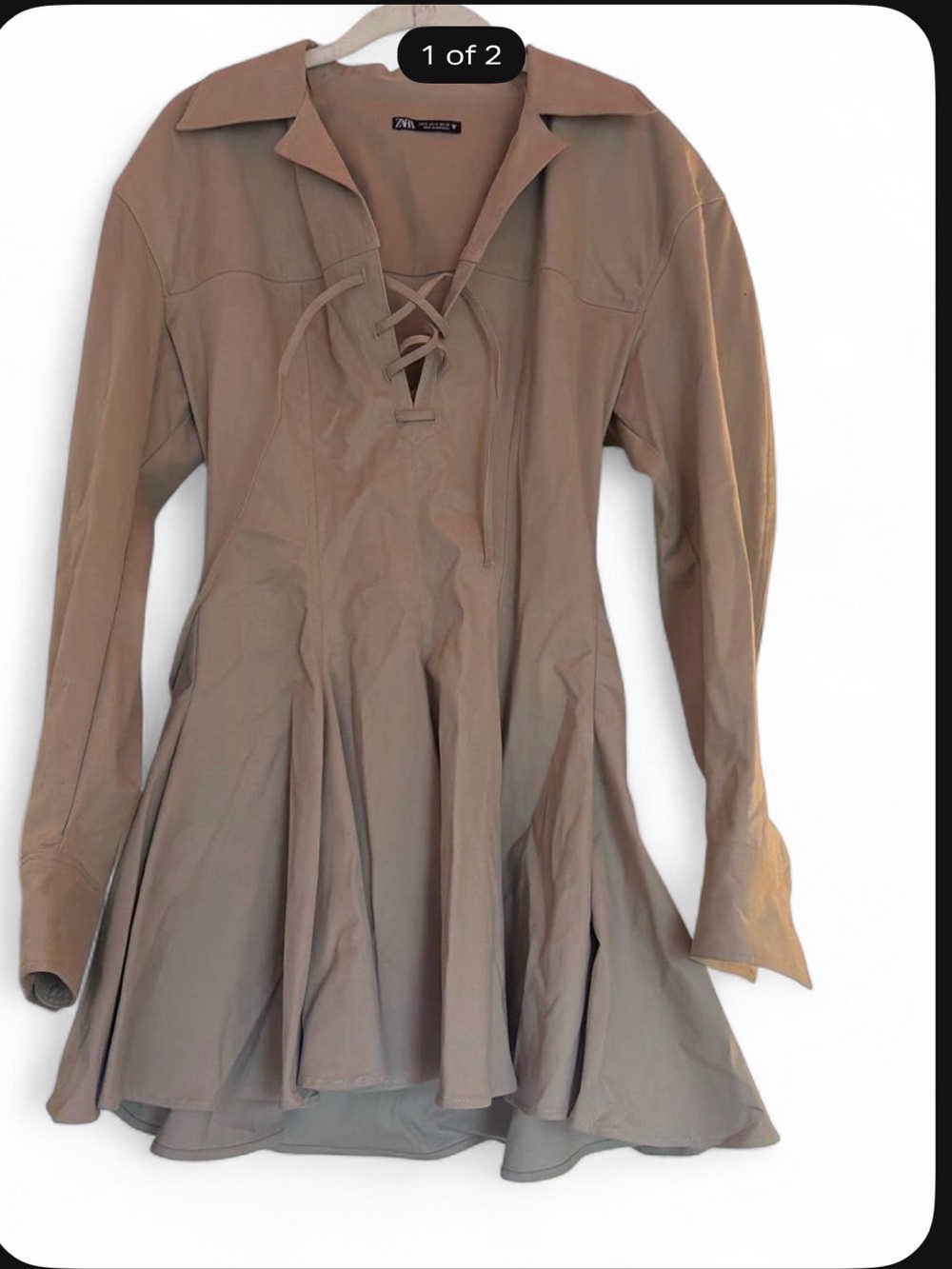 Zara Taupe Lace-Up Flared Dress